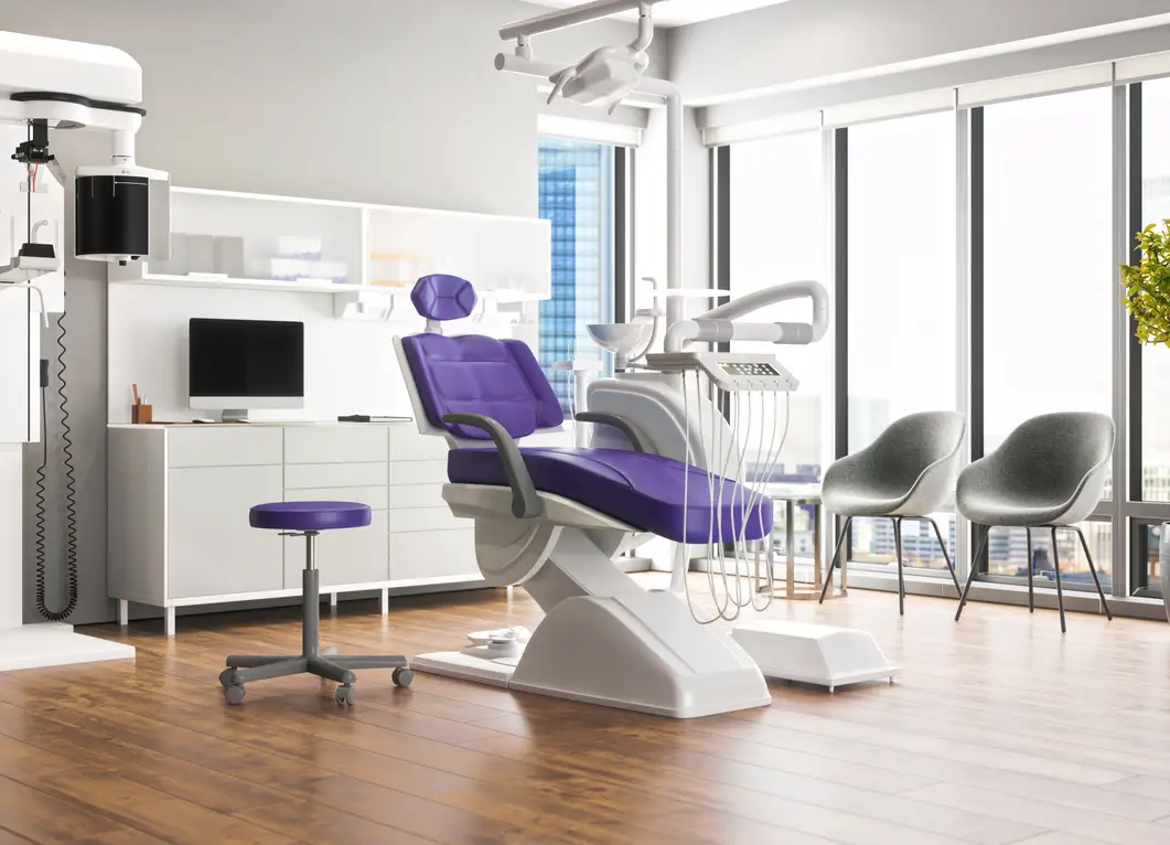Purple chair in a nice clean dental office